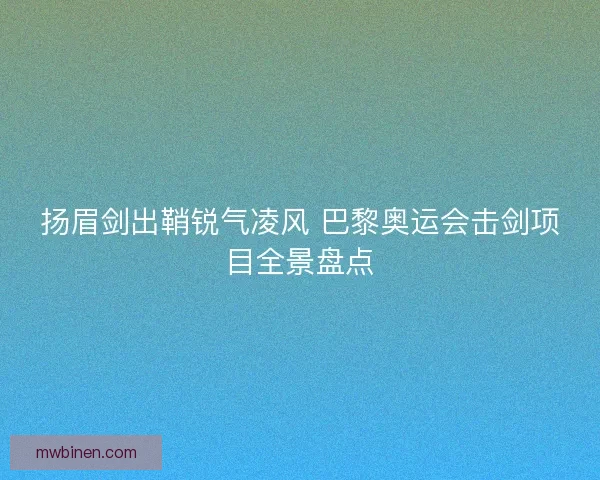 扬眉剑出鞘锐气凌风 巴黎奥运会击剑项目全景盘点